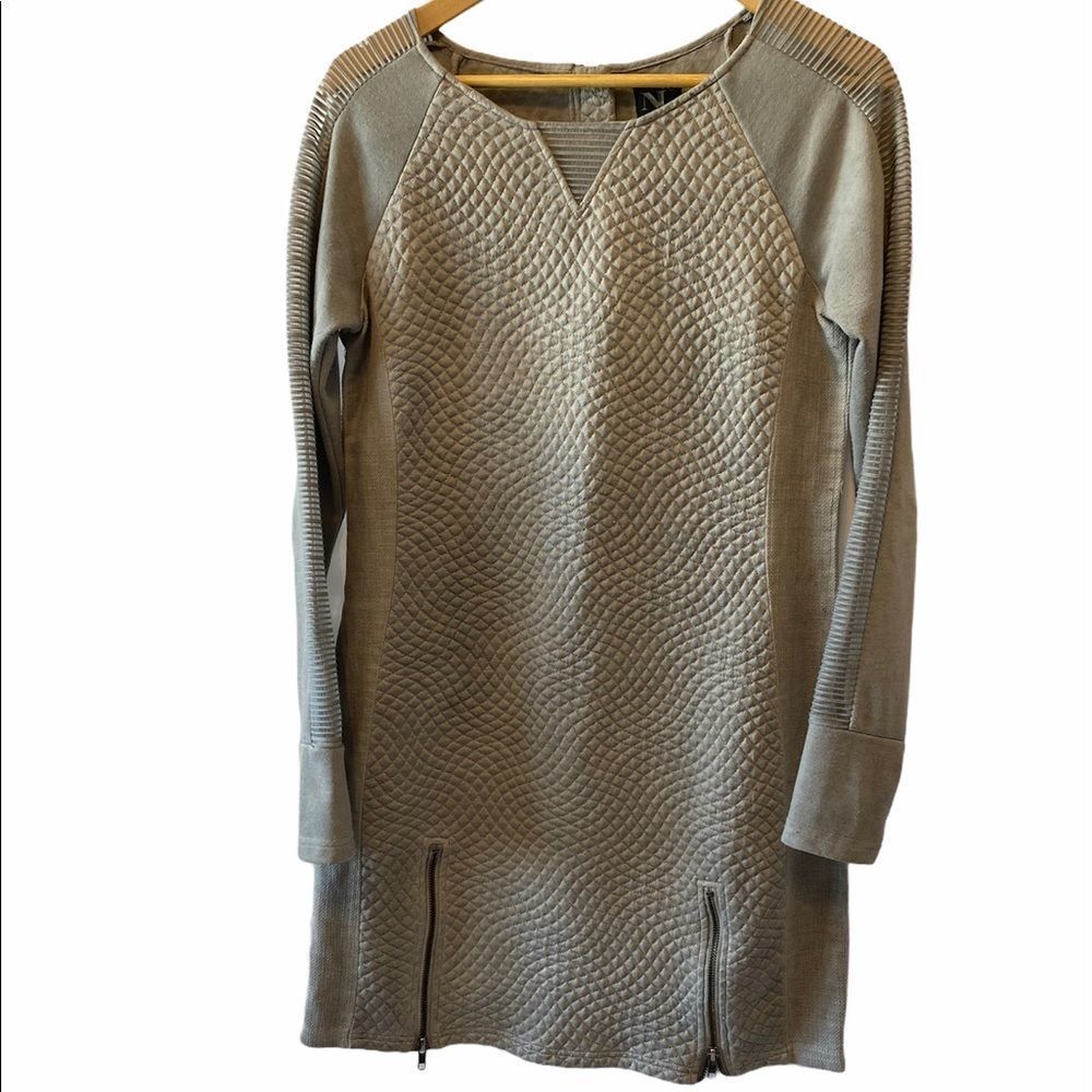 NU DENMARK Grey Quilted Long Sleeve Dress M